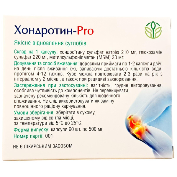 Chondrotin PRO Carpathian plant for restoring joints in diseases of the musculoskeletal system